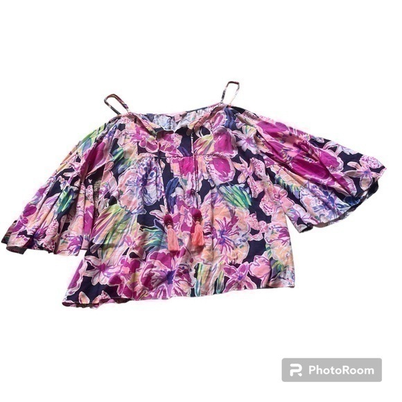 Lilly Pulitzer pastel pattern off the shoulder bell sleeve blouse - Picture 1 of 10